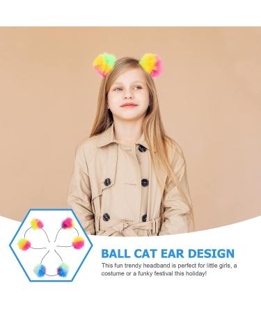 Lurrose Colorful Pom Pom Headband Bear Ears Fluffy Faux Fur Hairband Set - Buy Online on GoSupps.com