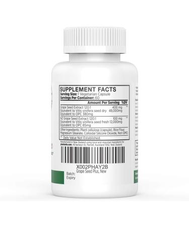 Plantonin Grape Seed Extract 500mg | 93% OPCs | 120 000mg Strength | 60 Capsules | 2 Months Supply | GMO & Gluten Free | Polyphenols Supplement - Buy Online on GoSupps.com