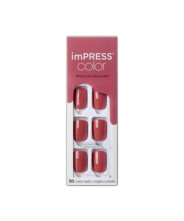 KISS imPRESS Color Polish-Free Solid Color Press-On Nails  PureFit Technology  Short Length  Platonic Pink'  Includes Prep Pad  Mini Nail File  Cuticle Stick and 30 Fake Nails