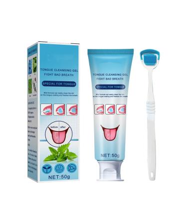 HADAVAKA White Hairy Tongue Removal Kit Tongue Cleaning Gel With Cleaner Brush Tongue Coating Cleaning Gel Tongue Cleaning Brush Kit Fresh Breath Fresh Mint Tongue Cleaner Gel (2)
