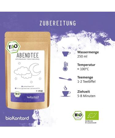 Evening Tea ORGANIC 70g - Tasty Herbal Tea with Valerian & Lavender for Relaxation | Inner Peace - bioKontor - Buy Online on GoSupps.com