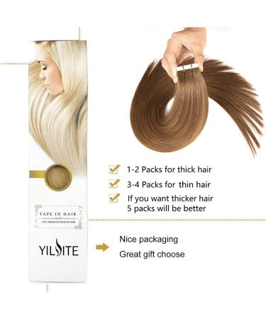 Yilite 40cm Chestnut Brown Tape-In Hair Extensions | Real Remy Hair Silky Straight Seamless 20 Pieces - Buy Online on GoSupps.com