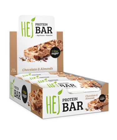 Hej Bar protein bar snack - low sugar protein bar |19.4g protein & 191kcal per bar |Vegetarian & without palm oil - 12x60g chocolate & almonds chocolate & almonds 12 pieces (1 Pack)