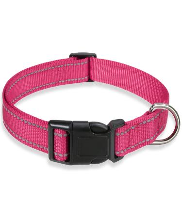 Reflective Dog Collar with Safety Locking Buckle, Adjustable Soft Neoprene Padded Breathable Nylon Pet Collar for Small Medium Large Dogs, 4 Sizes Hotpink Small :Width 5/8",Neck 10-14"