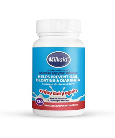 Milkaid Lactase Enzyme Drops & Tablets for Lactose Intolerance Relief | Prevent Gas, Bloating & Diarrhea | Dairy Digestive Supplement | 0.5 Fl Oz & 120 Raspberry Flavored Tablets - Buy Online on GoSupps.com