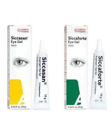 Siccasan & Siccaforte Eye Gel for Dry Eyes | for Night & Day Use | Intensive Dry Eye Gel with Carbomer & Dexpanthenol | Corneal Gel & Eye Lubricant | Hydrates Dry Eyes | Soothes Sore and Red Eyes. 0.35 Ounce (Pack of 2)