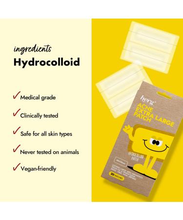Herg Acne Patch - Hydrocolloid Pimple Patch for Large Breakouts on Body, Cheek, Forehead, Chin - Vegan-Friendly (20 Count) - Buy Online on GoSupps.com