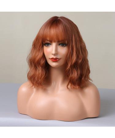 Buy Testar Auburn Copper Ginger Wig - Short Orange Brown Curly Bob with Ponytail | Synthetic Women's Wig for Daily Use - Buy Online on GoSupps.com