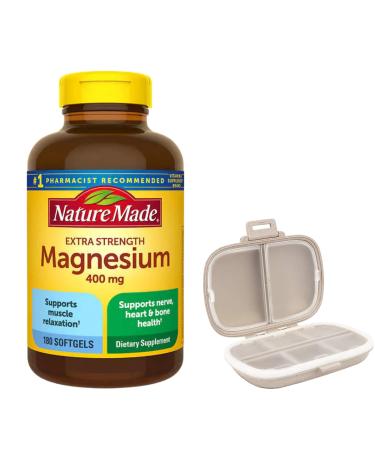 Nature Made Extra Strength Magnesium 400 mg. 180 Softgelsm Bundle with a Pill Oragnizer (2 Items)