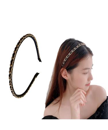 ShiQiao Spl Black Leather Chain Headband Hairband Metal Braided Headbands Thin Hair Bands for Women's Hair Accessories for Girls