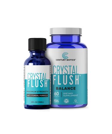Crystal Flush 2 Step Fungus Fighting System - Tolnaftate 1% Anti-Fungal Solution Formula & Balance Immune Support Capsules, Toenail Fungus Treatment - 30-Day Complete Fungus Care Kit