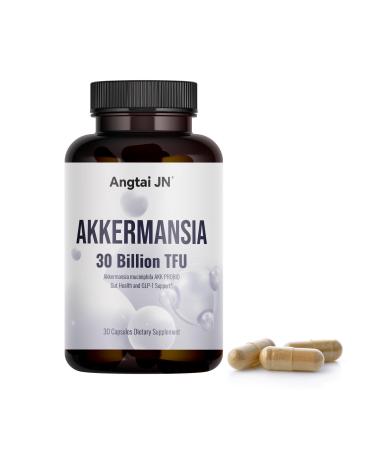 Angtai JN Akkermansia Muciniphila Probiotic 30 Billion TFU Pasteurized Form with Natural Prebiotic Inulin GLP-1 Supplement for Gut Health & Digestion Shelf Stable 30 Vegan Capsules