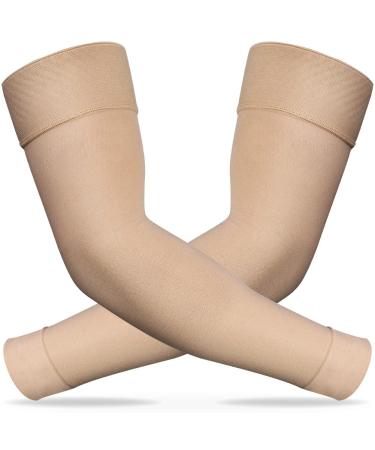 Ailaka Medical Compression Arm Sleeves for Men Women - 20-30 mmHg Lymphedema Compression Sleeves Support for Arms Pain, Swelling, Edema, Post Surgery Recovery, Tendonitis Beige Small(1 Pair)