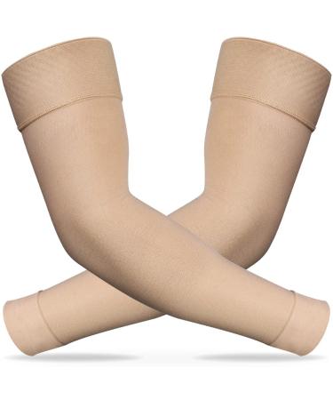 Ailaka Medical Compression Arm Sleeves for Men Women - 20-30 mmHg Lymphedema Compression Sleeves Support for Arms Pain  Swelling  Edema  Post Surgery Recovery  Tendonitis Beige Large(1 Pair)