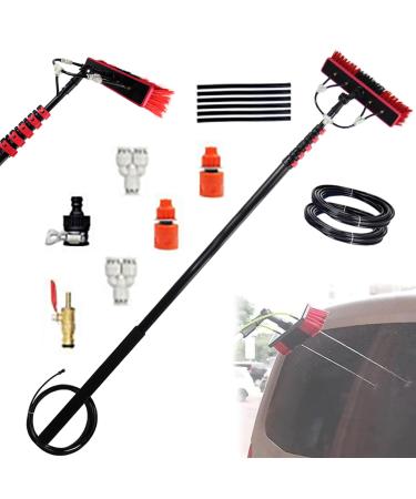Outdoor Window Cleaner 3-in-1 Scrubber Brush Extended Telescopic Pole 9 Meters with Spray Washer & Window Squeegee Extendable Cleaner Conservatory Roof (30cm Brush Head 9m Rod)