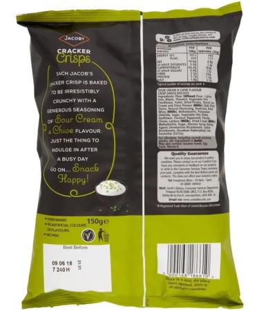Jacobs Cracker Sour Cream & Chive 150 G | No Artificial Colours or Flavours | Suitable for Vegetarians | Oven Baked | Baked to Delight - Buy Online on GoSupps.com