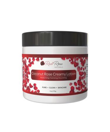 Coconut Lotion Rose Fragrance Lotion for Dry Skin - Ultra Moisturizer for Face Body and Hands for Softer Smoother & Hydrated Skin - 4 Ounce