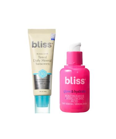 Bliss Block Star SPF 30 Invisible Daily Tinted Sunscreen with Zinc Oxide Sunscreen & Makeup Primer + Glow & Hydrate Serum - Niacinamide + Hyaluronic Acid Serum