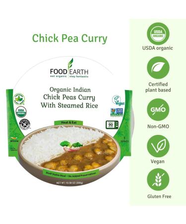 Food Earth Indian Chick Peas Curry with Rice - Organic, Gluten-Free Ready Meal - Pack of 6 - Buy Online on GoSupps.com