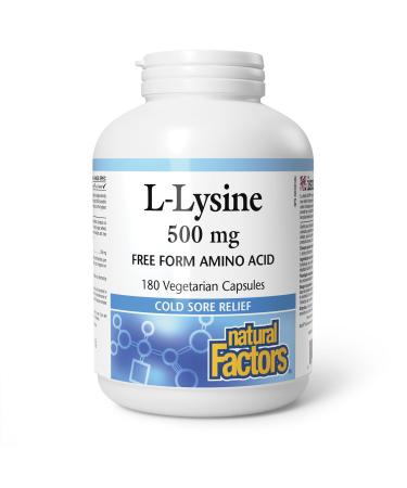Natural Factors L-Lysine 500mg 180 vegetarian capsules Helps Reduce the Recurrence Severity and Healing Time of Cold Sores