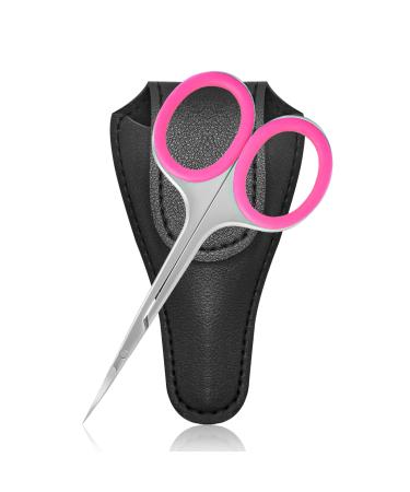 Diesisa Cuticle Scissors Sharp Cuticle Scissors Professional Cuticle Scissors Extra Fine Curved Stainless Steel for Cuticle Eyebrow Eyelash Beard Trimming (Pink Handle)