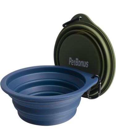 Petbonus Foldable Dog Bowls - 2 Pack Silicone Leak-Proof Travel Bowls for Dogs (1000ml Army Green & Marine Blue) - Buy Online on GoSupps.com