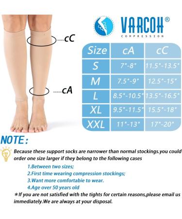 VARCOH Compression Socks (2 Pairs) 20-30mmHg Firm Support for Men & Women - Ideal for Varicose Veins, Swelling, Pregnancy, Recovery, Exercise - Large Beige - Buy Online on GoSupps.com