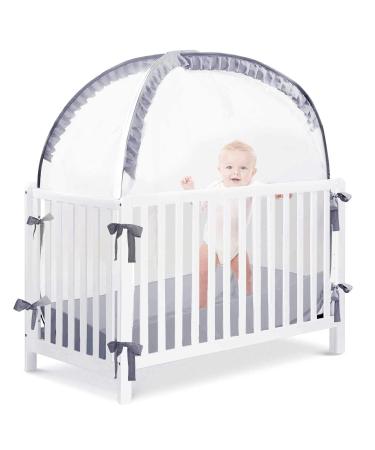 L RUNNZER Baby Safety Crib Tent to Keep Baby from Climbing Out,Pop Up Crib Tent to Protect Your Baby from Falls and Bite,See Through Mesh Top Nursery Mosquito Net