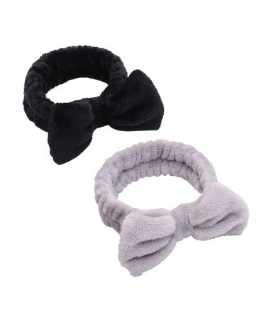 AiMHariacc Facial Bow Head band for Girls Washing Spa Headband Face Skincare Shower Fluffy Towel Headbands Soft Microfiber Makeup Women Coral Fleece Face Mask Hair Band 2 Pack(Black+Gray)