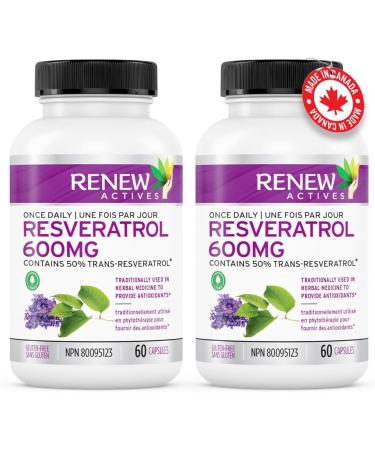 Renew Actives Optimized Resveratrol Supplement - 600mg Natural Resveratrol Complex with 50% Trans Resveratrol - High Antioxidant Formula for Cellular Health - 60 Vegan Capsules (2pk) 60 Count (Pack of 2) - Buy Online on GoSupps.com