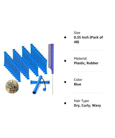 48 Piece Hair Perm Rods Set with Rat Tail Comb - 0.35 Inch Blue Cold Wave Curlers for Hairdressing Styling - Buy Online on GoSupps.com