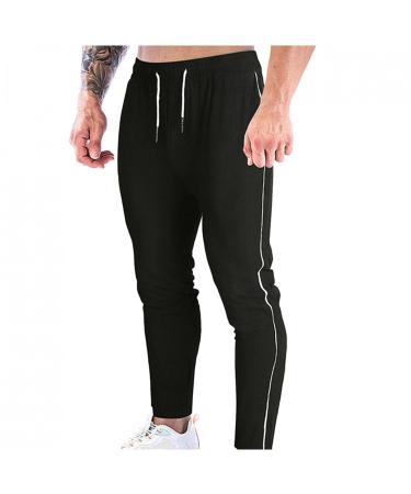 Ronony men jogging pants sports pants long leisure pants training pants slim fit men with cord strain with bags of streetwear at home s 2#black