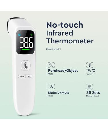 No-Touch Digital Forehead Thermometer for Adults and Kids - High Accuracy, Ultra Clear LED Screen, Fever Alarm - White - Buy Online on GoSupps.com