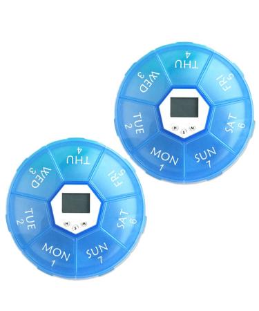 DOITOOL Travel Pill Container 2PCS 7 Days Digital Pill Organizer Weekly Timer Pill Box Night Light Reminder Medicine Storage Sub-Box (Blue)