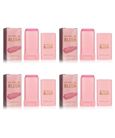 4PCS Cream Blush Stick Smooth Blush Stick Waterproof Moisturizer Stick Matte Highlighter Stick Natural Nude Makeup for Cheek Eyes Lips Pink 19 g (Pack of 4) Pink