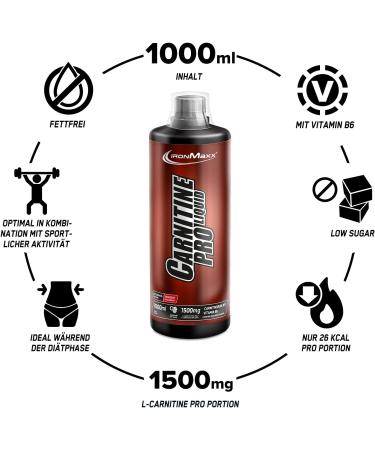 Ironmaxx Carnitine Pro Liquid - Strawberry 1000ml | 1500mg L-Carnitine per Serving | Pre-Workout Energy & Ideal for Diets | Buy Now! - Buy Online on GoSupps.com