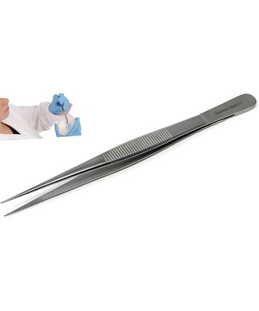 High precision stainless steel tweezers with durable straight serrated tip for scientific laboratory use