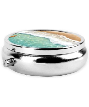 Romantic Beach Pattern Round Pill Box | 3 Compartment Travel Medicine Organizer | Mini Decorative Pocket Purse for Vitamins & Tablets - Buy Online on GoSupps.com