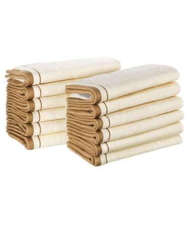 Creative Scents 100% Cotton Velour Fingertip Towel Set (12 Pack) Super Soft 11 x 18 Small Hand Towels, Extra-Absorbent Finger Tip Towels for Bathroom & Guests (Cream with Gold Brown Trim)
