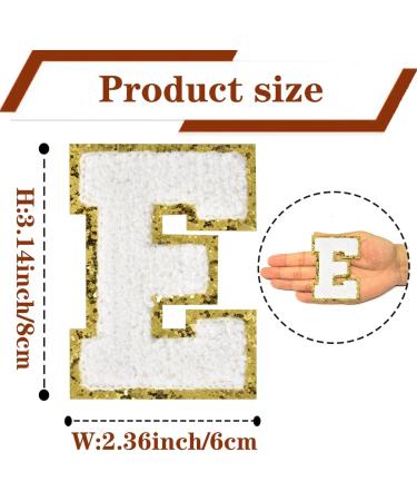 Glitter White Iron on Letter Patches for Clothing - 6 Pieces, 3.14 inch E with Golden Edge - Perfect for Jackets - Buy Online on GoSupps.com