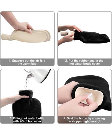 Opamoo Hot Water Bottle with Cover - 2L Large Heat Bottle for Adults & Children - Fluffy Soft Design for Stomach Back & Neck Pain Relief - Black - Buy Online on GoSupps.com