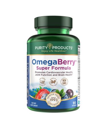 Purity Products OmegaBerry Fish Oil w/Vitamin D3 + Organic Acai Super Formula - 1875 mg of Concentrated, Molecularly Distilled, Ultra Pure Omega-3s 1080 mg EPA + 720mg DHA + 120 mg DPA - 90 Count