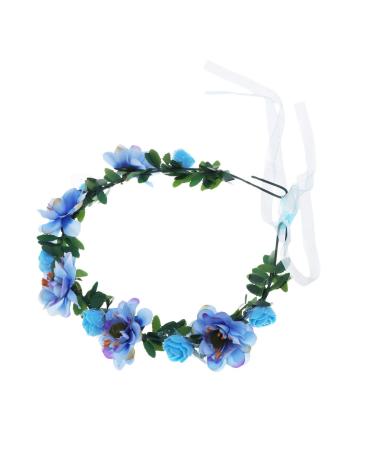 Lurrose Bohemia Floral Wreath Bridal Headband Decorative Garland Simulation Flower Crown for Festival Wedding Blue Sky-blue