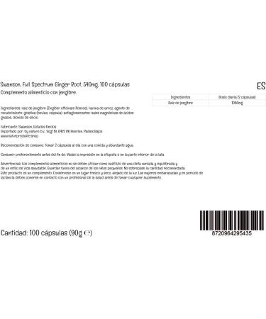 Swanson Full Spectrum Ginger Root 540mg High-Dose 100 Capsules SOYA-Free Gluten-Free GMO-Free - Buy Online on GoSupps.com