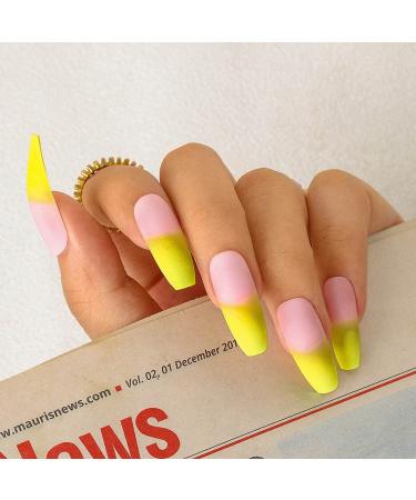 Sethexy Matte Coffin False Fingernails | French Ballerina Gradient Nails | 24 Acrylic Press-On Nail Tips for Women & Girls - Buy Online on GoSupps.com