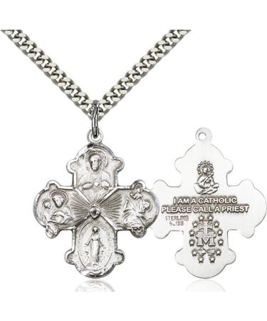 Sterling Silver 4-Way Pendant 1 1/8 x 7/8 inches with Heavy Curb Chain