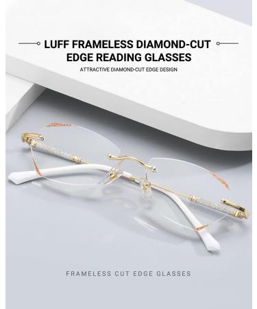 LUFF Rimless Reading Glasses for Women - Lightweight Anti Blue Light Readers Stylish Metal Frame Gold 4.0x - Buy Online on GoSupps.com