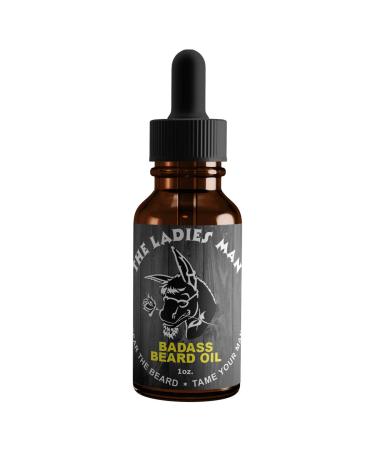 Badass Beard Care Beard Oil For Men - The Ladies Man Scent 1 oz - All Natural Ingredients Keeps Beard and Mustache Full Soft and Healthy Reduce Itchy Flaky Skin Promote Healthy Growth The Ladies Man 1 Ounce (Pack o...