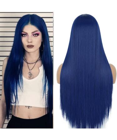 Buy Women s Dark Blue Lace Front Wig - Atayou Long Straight Synthetic Wig for Cosplay & Halloween - 5x2 Inches Tip (Blue 382) - Buy Online on GoSupps.com