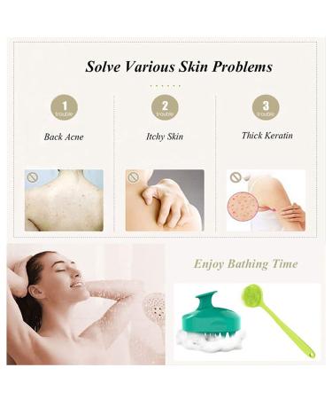 Lalacolorful Silicone Back Scrubber Exfoliating Shower Brush Set - Long Handle, Double-Sided, With Hook - Hair Scalp Massager & Facial Cleansing Brush - Yellow & Green - Buy Online on GoSupps.com